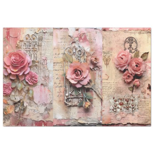 Pink Vintage Floral Grunge Decoupage Tissue Paper