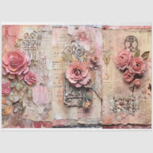 Pink Vintage Floral Grunge Decoupage Tissue Paper