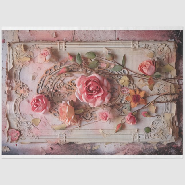 Pink Vintage Floral Grunge Decoupage Tissue Paper (Front)
