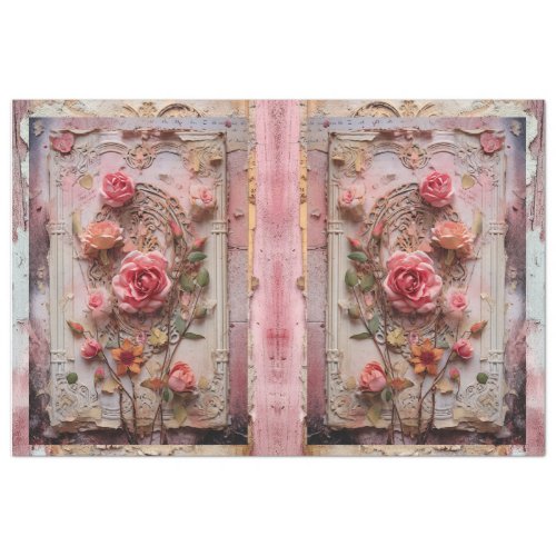 Pink Vintage Floral Grunge Decoupage Tissue Paper