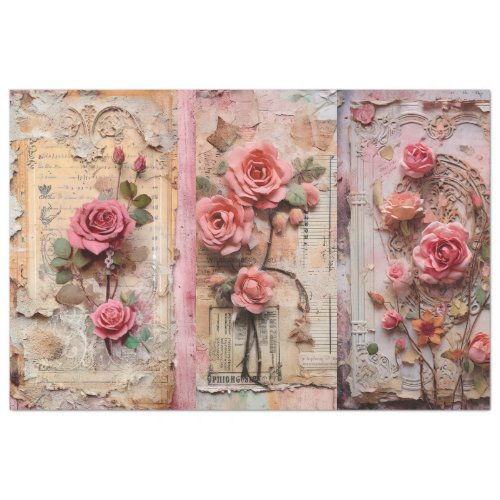 Pink Vintage Floral Grunge Decoupage Tissue Paper