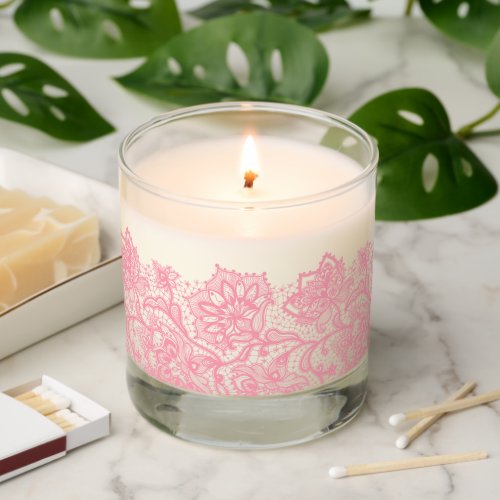 Pink vintage floral lace border scented candle