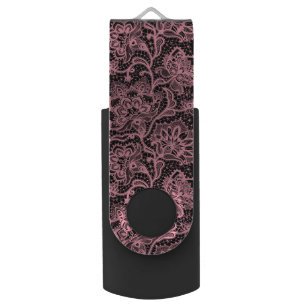 Pink vintage floral lace flash drive
