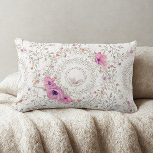 Pink Vintage Floral Lumbar Pillow – Cottagecore 
