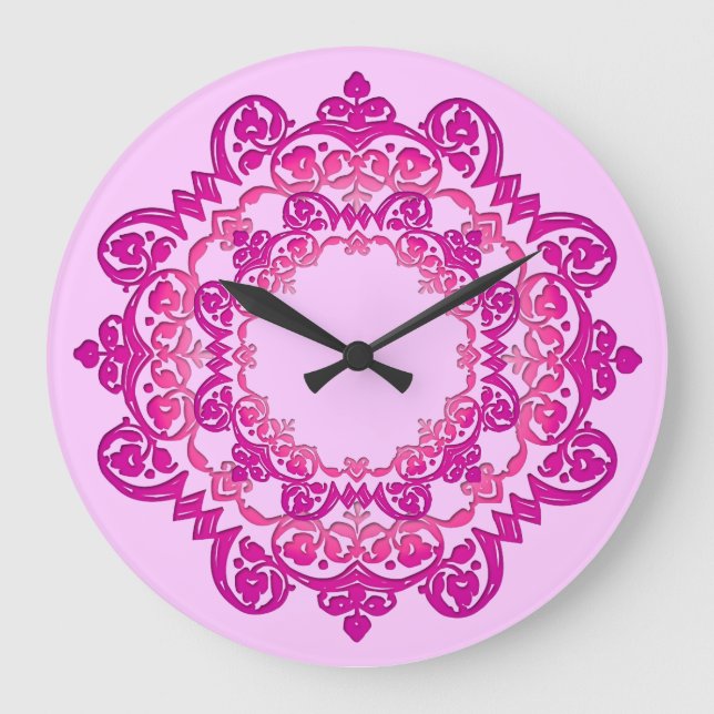 Pink Vintage Floral Medallion Wall Clock (Front)