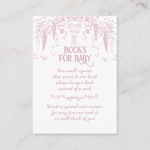 Pink Vintage Floral Nurse Baby Shower books Enclosure Card