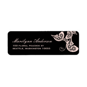 Pink Vintage Floral Peacock Wedding Address Labels