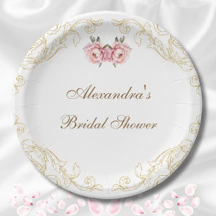 Pink Vintage Floral Peony Bridal Shower Paper Plates