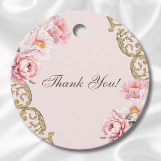 Pink Vintage Floral Peony Bridal Shower Thank You Favor Tags