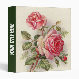 Pink vintage floral rose add title 3 ring binder