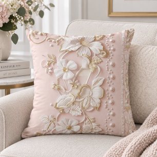 Pink Vintage Floral Throw Pillow
