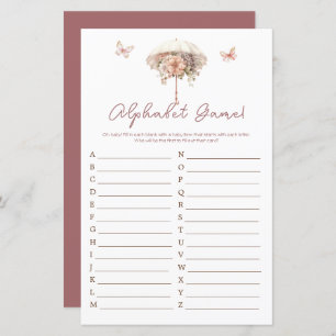 Pink Vintage Floral Umbrella Baby Shower Alphabet