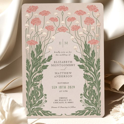 Pink Vintage Floral Wedding Rose Gold Foil Invitation