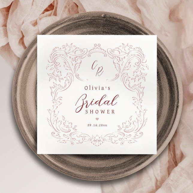 Pink Vintage Flourish Monogram bridal shower party Napkins (Pink Vintage Flourish Monogram bridal shower party Napkins)