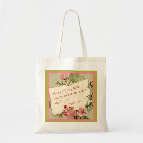 Pink Vintage Flower Bible Verse Tote Bag