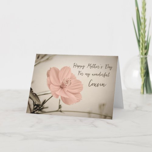Pink Vintage Flower Cousin Happy Mothers Day Card