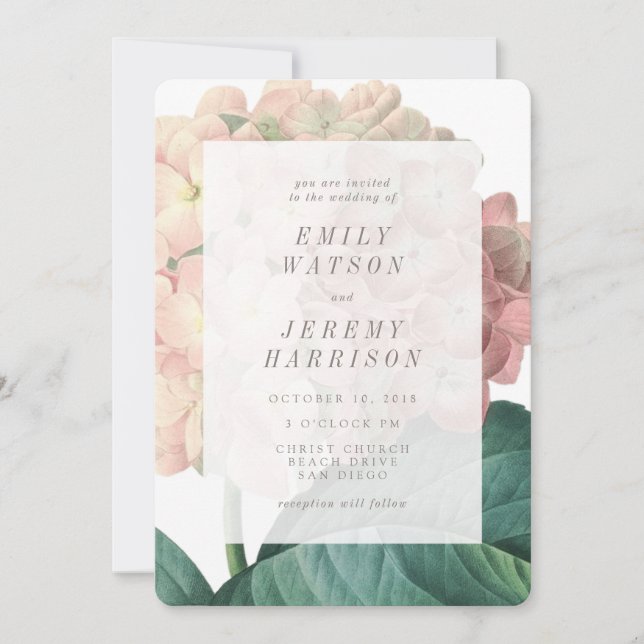 Pink Vintage Flower Hydrangea Wedding Invitation (Front)