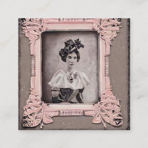 Pink Vintage Framed Picture of Woman Enclosure Card