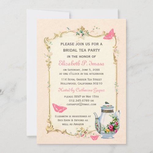 Pink Vintage French Bridal Tea Party Invitation