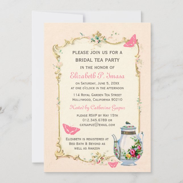 Pink Vintage French Bridal Tea Party Invitation (Front)