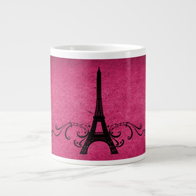 Pink Vintage French Flourish Large Coffee Mug (Front)