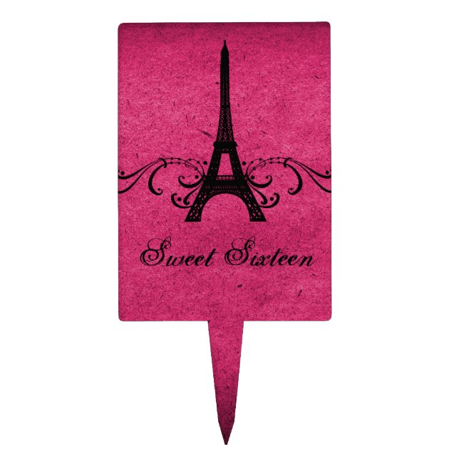 Pink Vintage French Flourish Sweet 16 Cake Pick (Front)