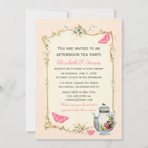Pink Vintage French Tea Party Invitation