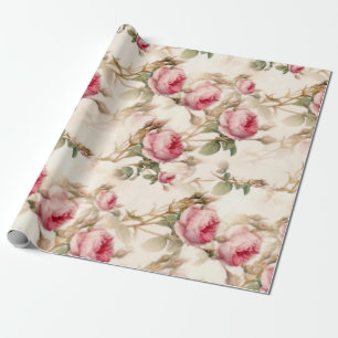 Pink Vintage Garden Roses Wrapping Paper