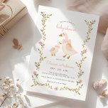 Pink Vintage Girl Baby Shower Invitation<br><div class="desc">This baby shower invitation design features a cute goose and her mama,  and a whimsical watercolor greenery frame design with pink floral elements.</div>