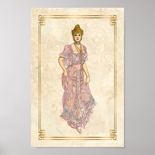 Pink Vintage Gown Edwardian Era Fashion Art Poster