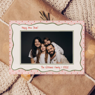 Pink Vintage Hand-Drawn Frame Photo New Year Holiday Card