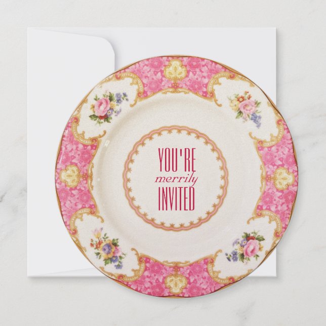 Pink Vintage Holiday English Tea Party Invitation (Front)