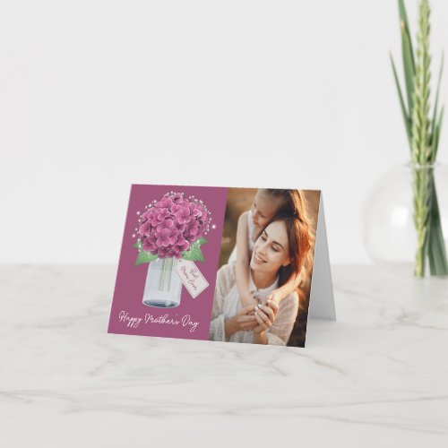 Pink Vintage Hydrangea Photo Happy Mothers Day Card