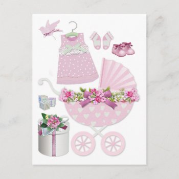Pink Vintage Its A Girl Postcard by CuteLittleTreasures at Zazzle
