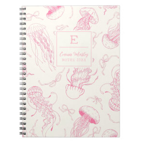 Pink Vintage Jellyfish Ocean bow Monogrammed girly Notebook