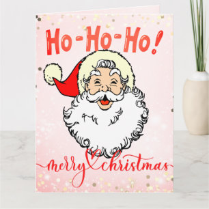 Pink Vintage Jolly Santa Smiling Face Christmas Card