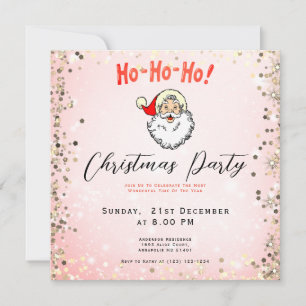 Pink Vintage Jolly Santa Smiling Face Christmas Invitation