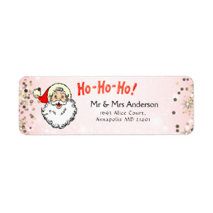 Pink Vintage Jolly Santa Smiling Face Christmas Label