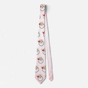 Pink Vintage Jolly Santa Smiling Face Christmas Neck Tie