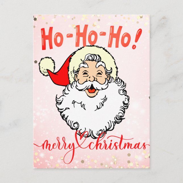 Pink Vintage Jolly Santa Smiling Face Christmas Postcard (Front)