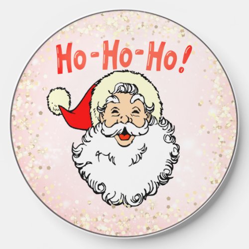 Pink Vintage Jolly Santa Smiling Face Christmas Wireless Charger