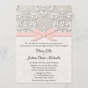 Pink Vintage Lace and Pearls Glamour Wedding Invitation