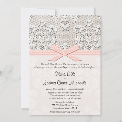 Pink Vintage Lace and Pearls Glamour Wedding Card