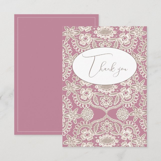 Pink Vintage Lace Flat Thank You Card (Front/Back)