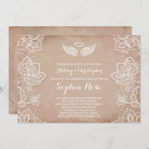 Pink Vintage Lace Religious Invitation