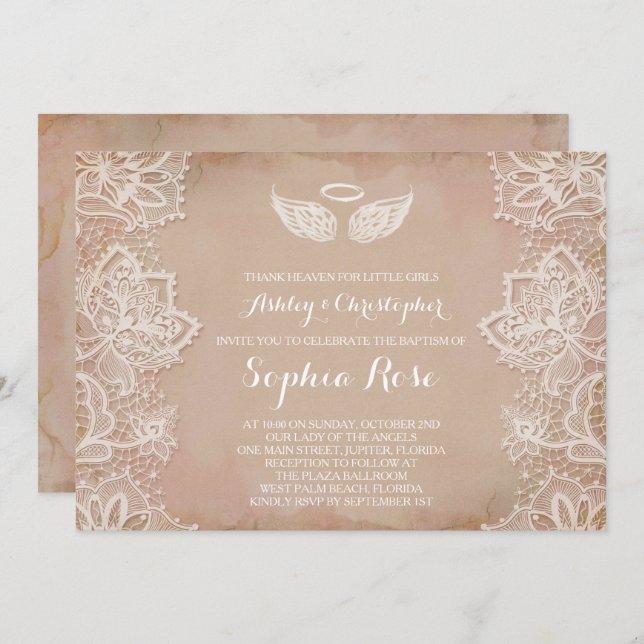 Pink Vintage Lace Religious Invitation (Front/Back)