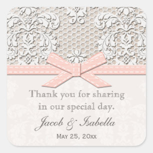 Pink Vintage Lace Wedding Favor Labels Stickers