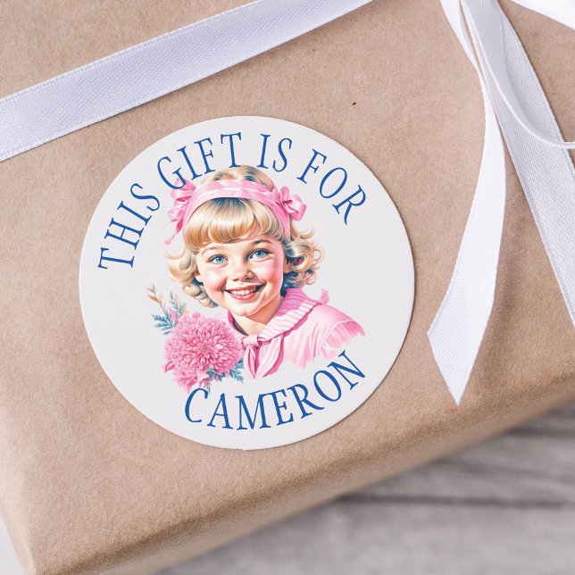 Pink Vintage Little Girl Christmas Gift Tag (Creator Uploaded)