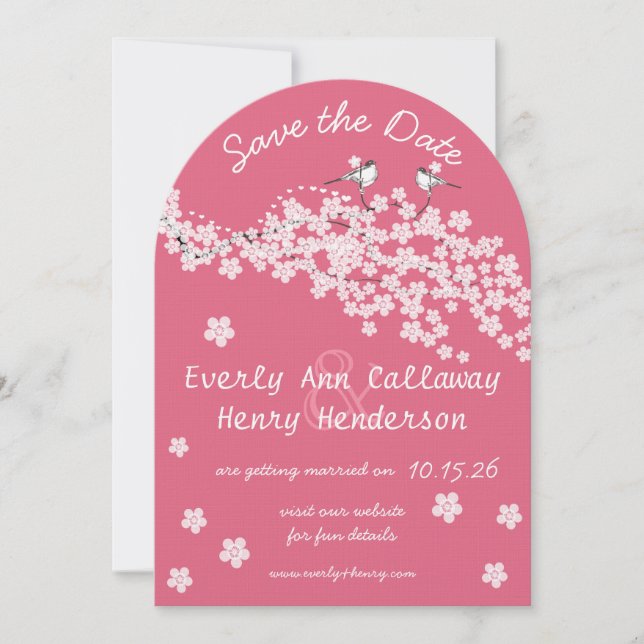 Pink Vintage Love Bird Cherry Blossom Invitation (Front)