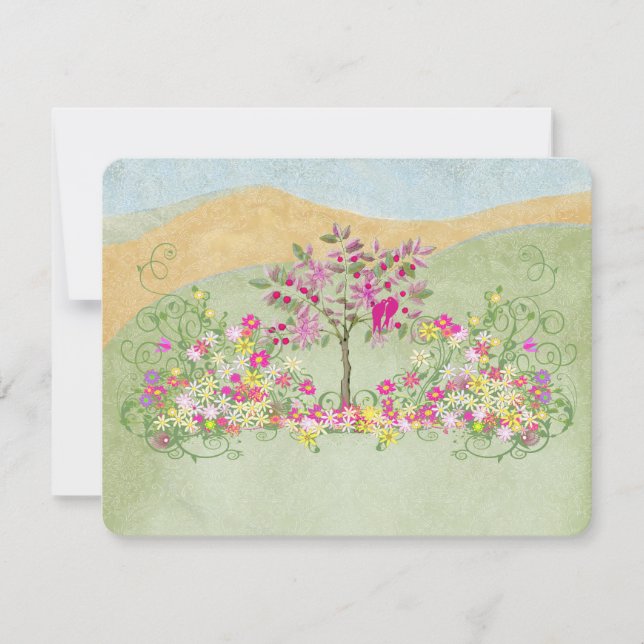 Pink Vintage Love Bird Flower Swirl Wedding RSVP (Front)